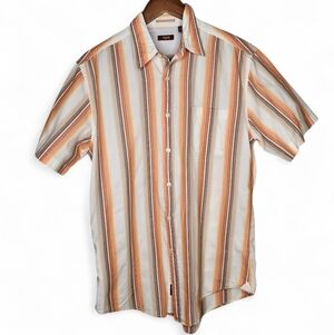 Nyne Striped Short Sleeve Shirt in Orange Brown Off White Size M